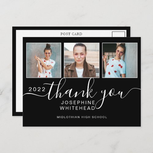 Photo Collage Graduation Thank You 2022 Black Postcard