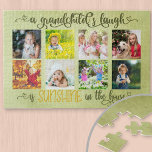 Photo Collage & Grandchild Saying for Grandparents Jigsaw Puzzle<br><div class="desc">Create your own photo jigsaw puzzle for your grandparents. The template is set up ready for you to add eight of your favorite photos of the grandchildren. The photos are displayed in square format and framed with a lovely quote. The saying reads "a grandchild's laugh is sunshine in the house"....</div>