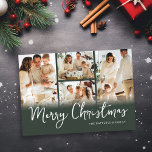 Photo Collage Green Family Christmas Holiday Card<br><div class="desc">Take the time this year to create a beautiful and personalized family Christmas card. Featuring a rustic green background,  these 4-photo templates allow you to replace the photos with your own special memories and your family name. There is also a message that you can personalize!</div>