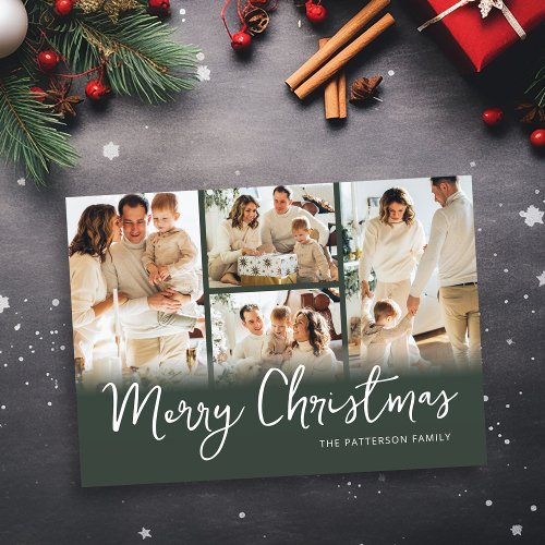 Photo Collage Green Family Christmas Holiday Card