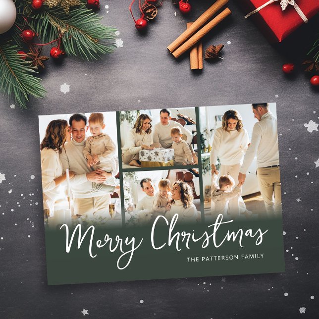 Photo Collage Green Family Christmas Holiday Card (Creator Uploaded)