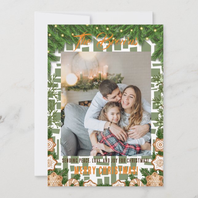 Photo Collage Green Holiday Card Merry Christmas (Front)