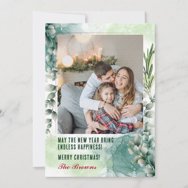 Photo Collage Green Holiday Card Merry Christmas (Front)
