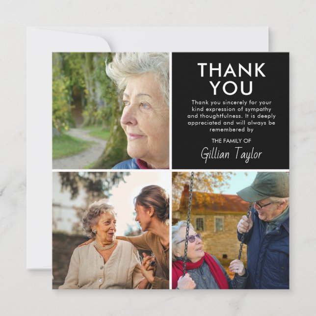 Photo Collage Grid Funeral Sympathy Thank You Card (Front)