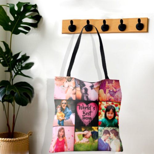 Photo collage grid heart monogram  tote bag