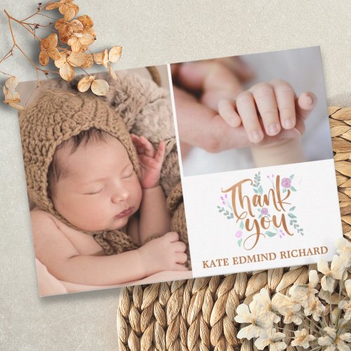 Photo Collage Handwritten New Born Baby Shower Thank You Card
