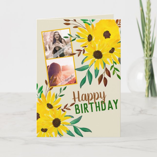 Photo Collage "Happy Birthday"  Sunflowers Card (Front)