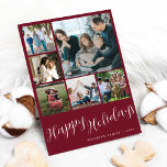 Photo collage Happy Holidays script Christmas Holiday Card<br><div class="desc">Elegant stylish Merry Christmas handwritten calligraphy script six family multi photo simple trendy dark red burgundy holiday card with your custom personalized text on both sides. PLEASE NOTE that the background and script colors are editable. You can change it after selecting CUSTOMIZE option down below the PERSONALIZE IT menu. If...</div>