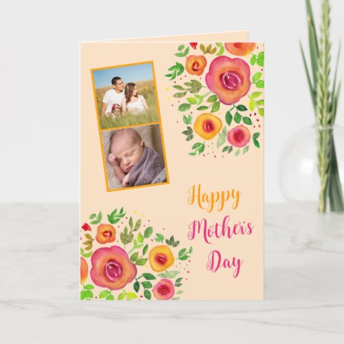 Photo Collage  Happy Mothers Day  Bright Flowers Card