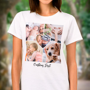 Photo Collage Heart-Shaped Picture Custom Text  T-Shirt
