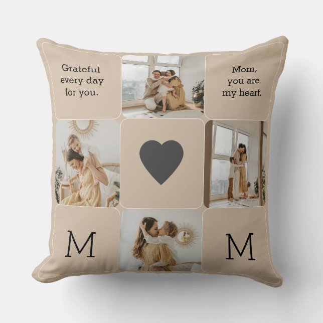 Photo Collage & Heartfelt Message for Mom -  Throw Pillow (Front)