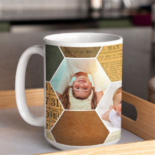 Photo Collage Hexagon Vintage Pattern Four Image Coffee Mug