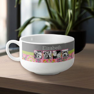 Photo Collage Hot Pink and Orange Flowers Soup Mug