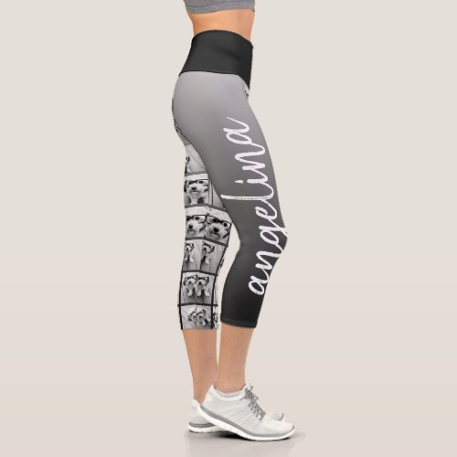 Photo Collage Huge Modern Script Name ombre Capri Leggings