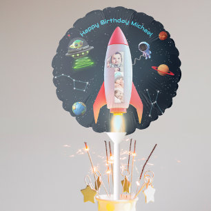Photo Collage Huge One Rocket Space 1st Birthday Balloon