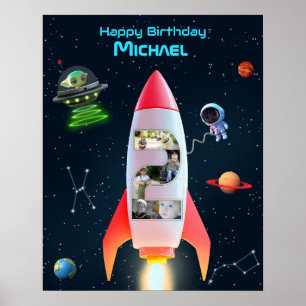 Photo Collage Huge Two 2nd Birthday Space Rocket Poster