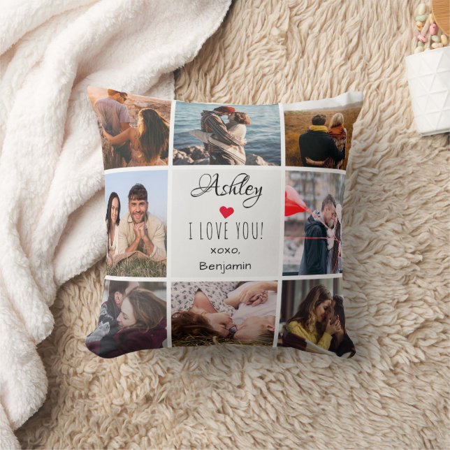 Photo Collage ''I Love You'' Valentine's Day Throw Pillow (Blanket)