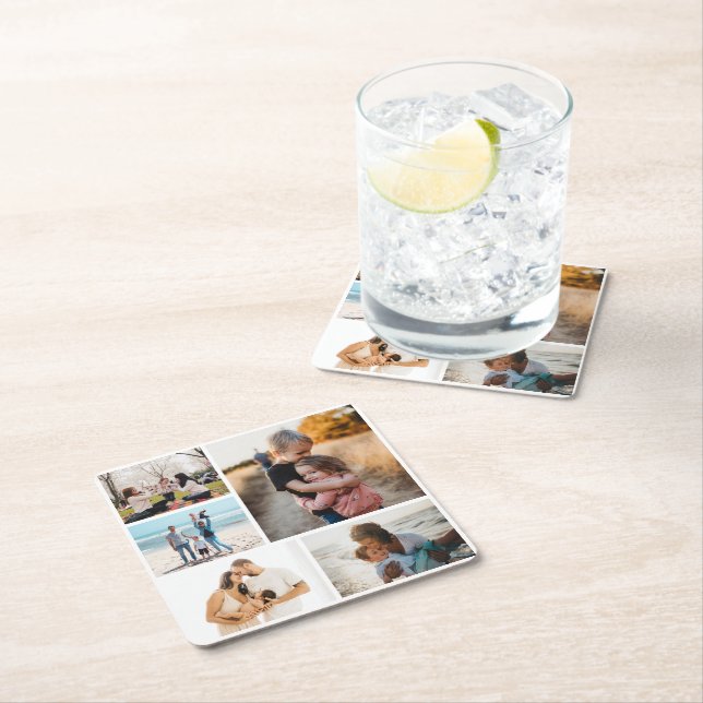 Photo Collage Ideas For Gifts Create 5 Photos Square Paper Coaster (Insitu)