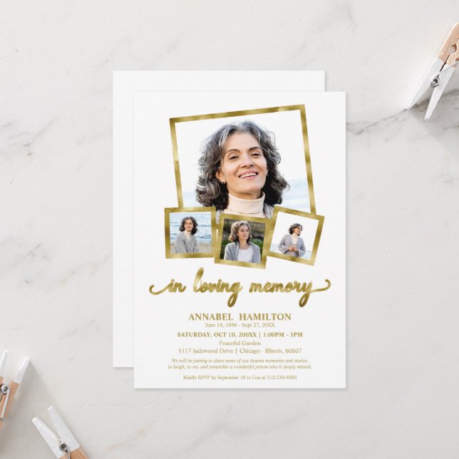 Photo Collage In Loving Memory Celebration of Life Invitation (Front/Back In Situ)