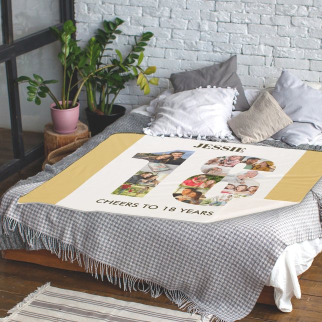 Photo Collage in Number 18 Neutral 18th Birthday Sherpa Blanket (Creator Uploaded)