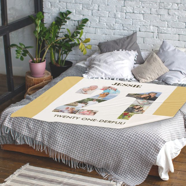 Photo Collage in Number 21 Neutral 21st Birthday Sherpa Blanket (Creator Uploaded)