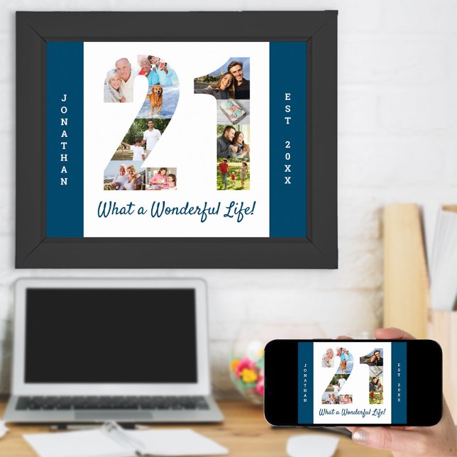 Photo Collage in Number 21 Shape for 21st Birthday Poster (Creator Uploaded)