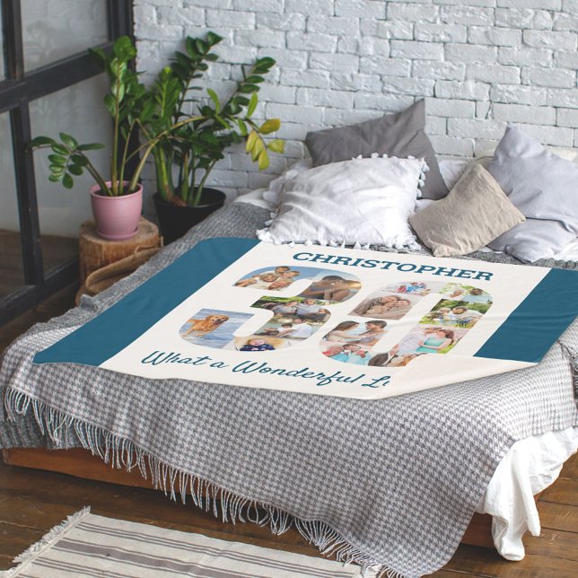 Photo Collage in Number 30 Shape for 30th Birthday Sherpa Blanket (Creator Uploaded)