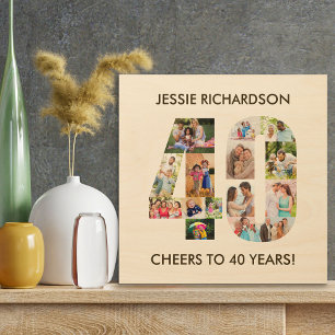 Photo Collage in Number 40 - Cheers to 40 Years Wood Wall Art