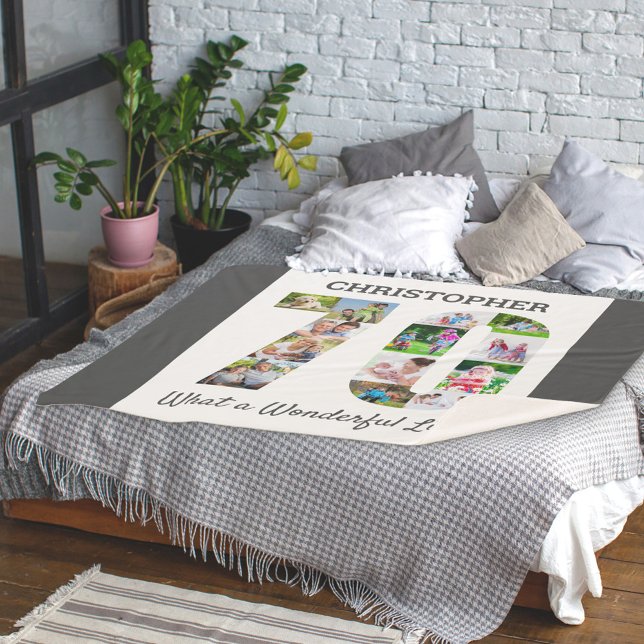 Photo Collage in Number 70 Shape for 70th Birthday Sherpa Blanket (Creator Uploaded)