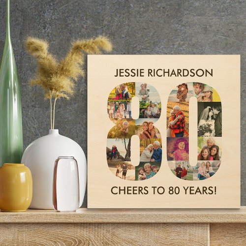 Photo Collage in Number 80 _ Cheers to 80 Years Wood Wall Art
