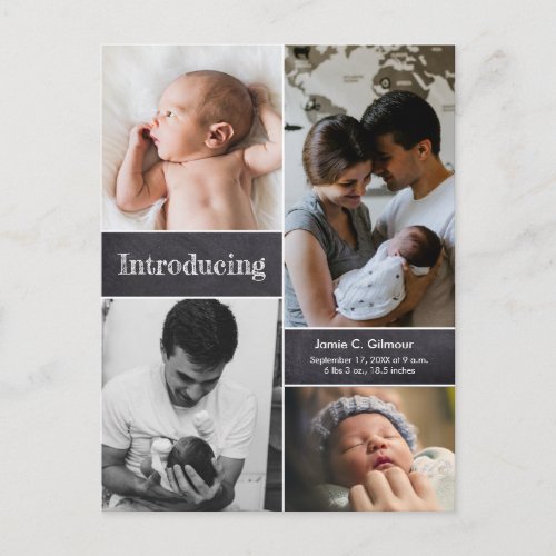 Photo Collage Introducing Baby Birth Postcard