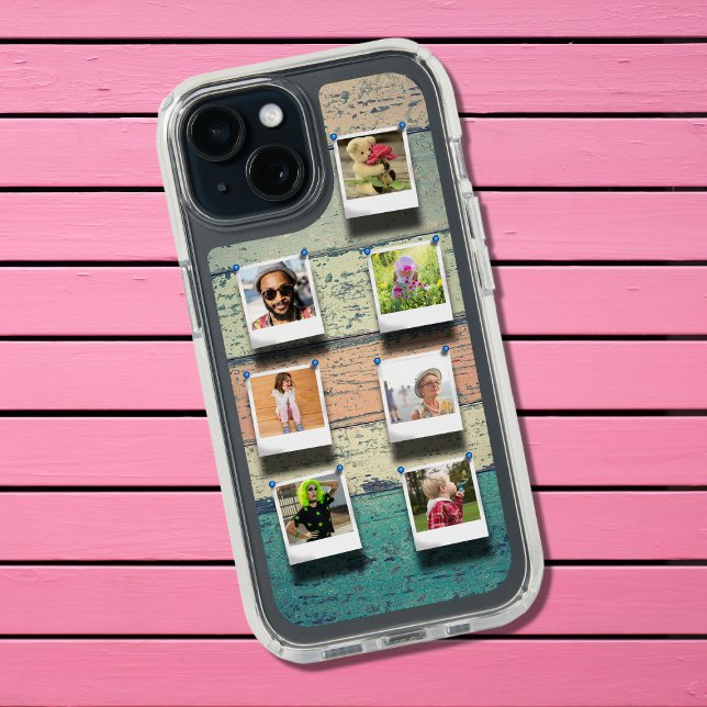 Photo Collage iPhone 15 Rustic Plank Speck iPhone Case (Personalized Speck iPhone 15 case with photos template and rustic pastel planks)