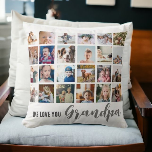 Photo collage l love grandpa photo grid throw pillow (Creator Uploaded)