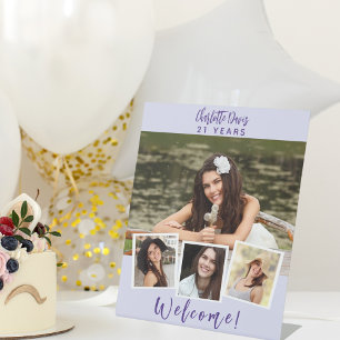 Photo collage lavender birthday party welcome pedestal sign