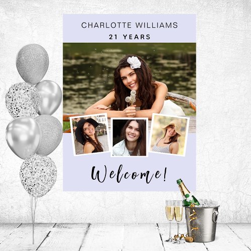 Photo collage lavender birthday party welcome poster