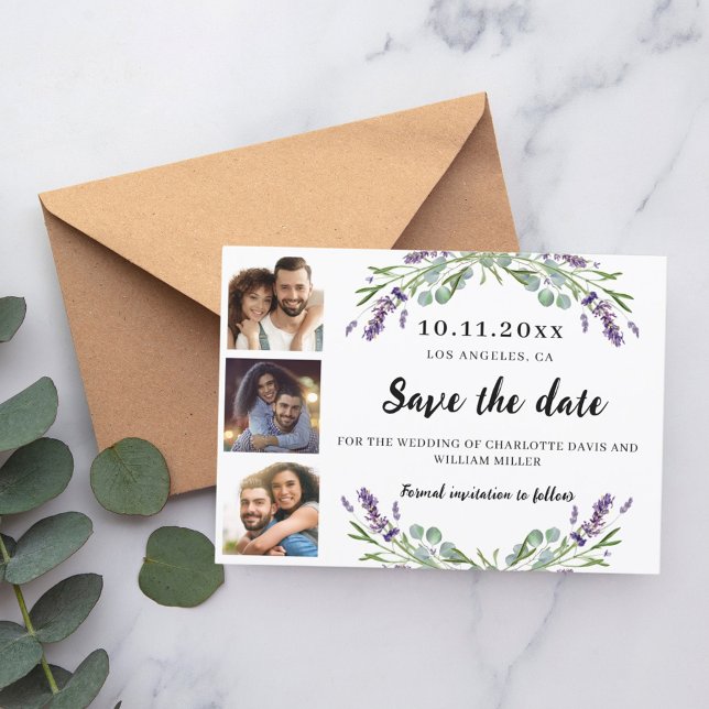 Photo collage lavender florals wedding save the date (Creator Uploaded)