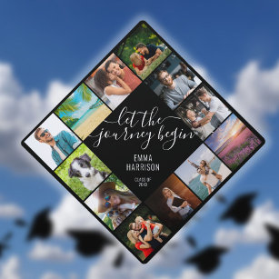 Photo Collage Let The Journey Begin Name Graduation Cap Topper