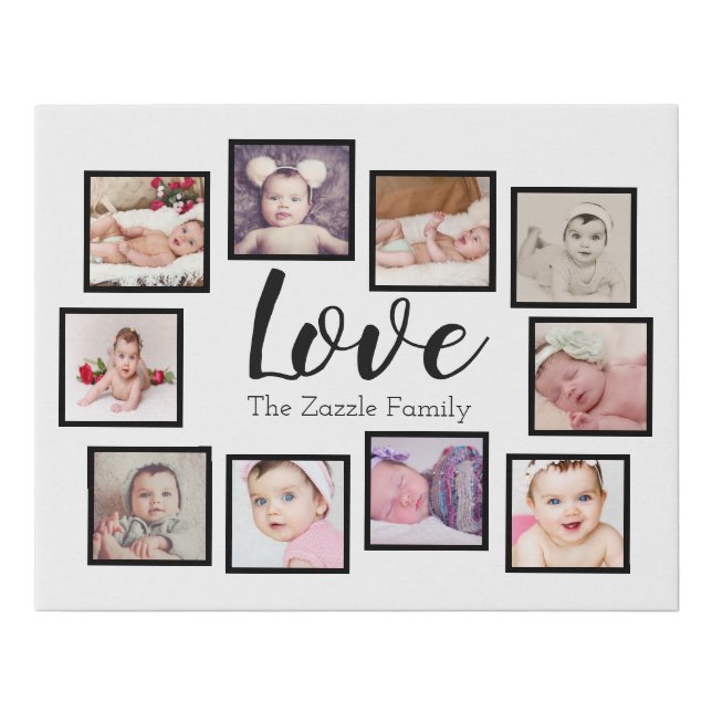 Photo Collage LOVE 10 Photo Family Faux Canvas Print (Front)