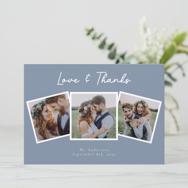 Photo Collage Love and Thanks Wedding Thank You Card (Standing Front)