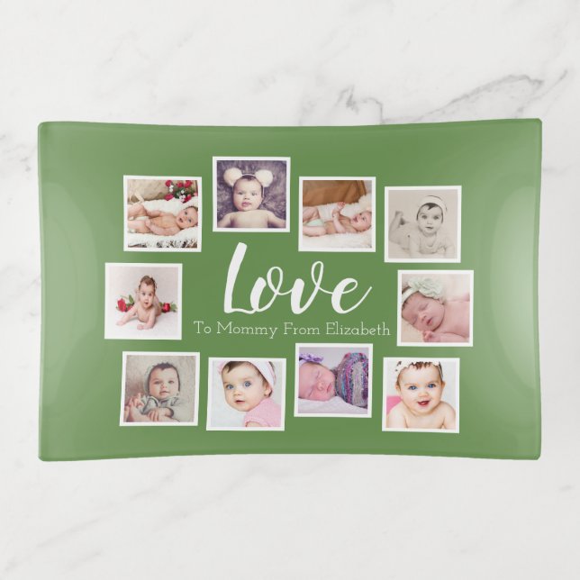 Photo Collage Love Family Personalized Green Trinket Tray (Front)
