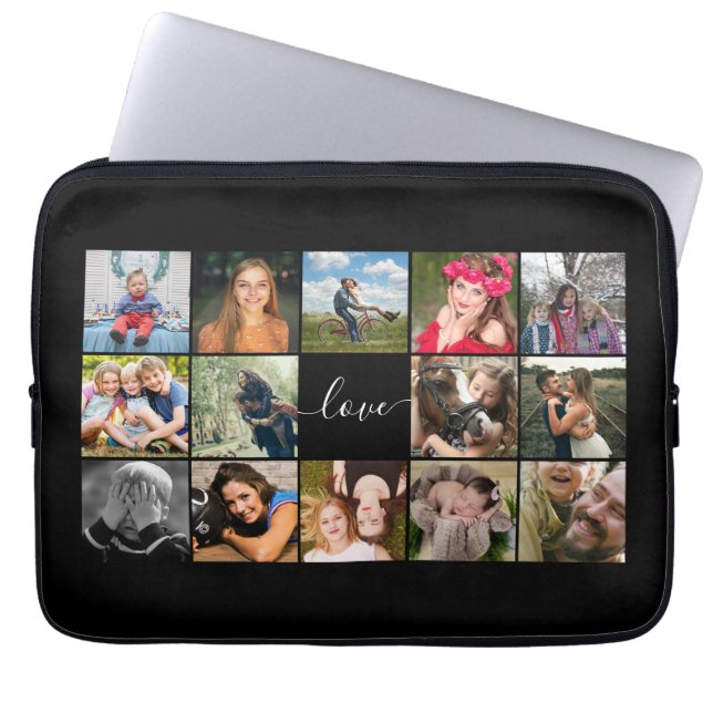 Photo Collage Love Script Laptop Sleeve (Front)