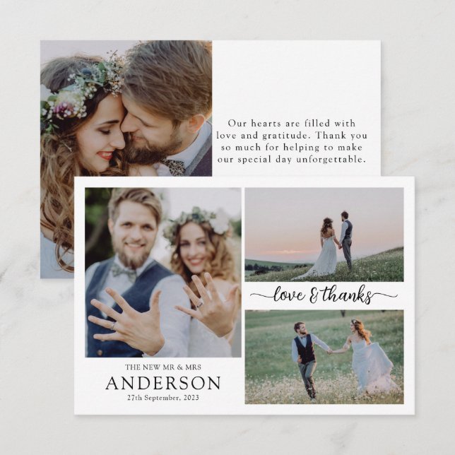 Photo Collage Love & Thanks Wedding Thank You Card (Front/Back)