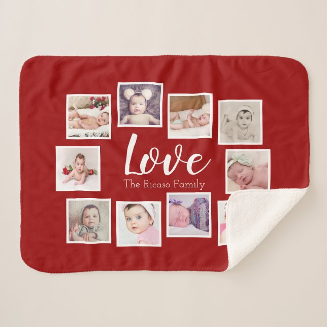 Photo Collage LOVE Themed Unique Personalized Sherpa Blanket (Front (Horizontal))