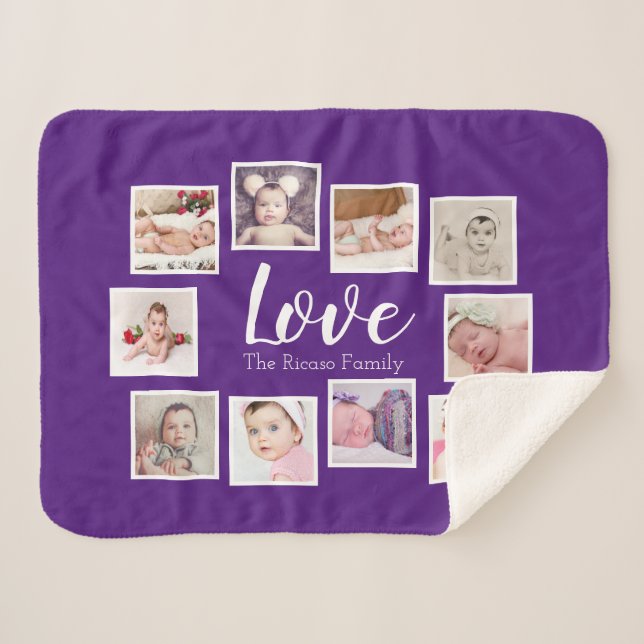 Photo Collage LOVE Themed Unique Personalized Sherpa Blanket (Front (Horizontal))