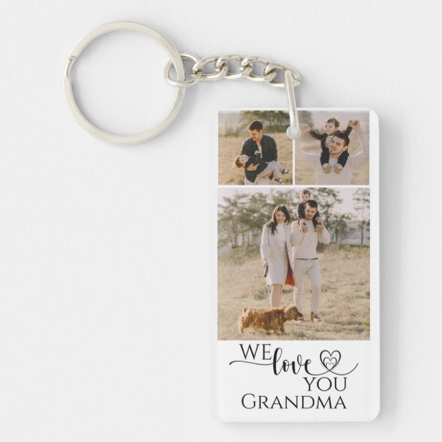 Photo Collage Love You Modern Heart Script Grandma Keychain (Front)