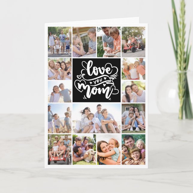 Photo Collage Love You Mom 15 Pictures Card (Front)