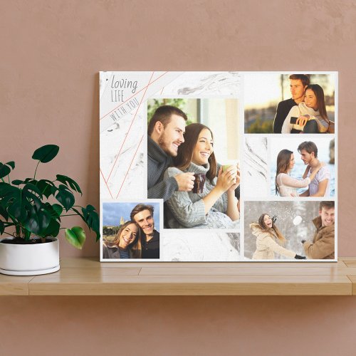 Photo Collage _ Loving Life with You _ Grey Marble Canvas Print