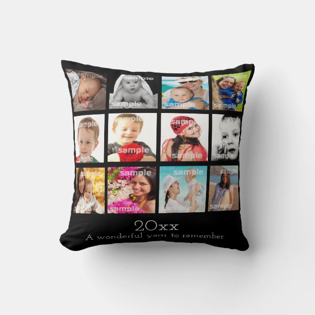 Photo Collage Make Your Own Year To Remember Throw Pillow (Front)