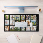 Photo Collage Many Pictures Custom Text Black Desk Mat<br><div class="desc">Protect your desk with this large desk/mouse pad featuring 18 of your favorite photos and 2 lines of custom text set against a black background (easily change the background color). Add your name,  company name,  monogram. It's so easy to customize. Also makes a great gaming mat.</div>