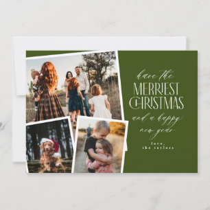 Photo Collage Merriest Christmas Red and White Invitation